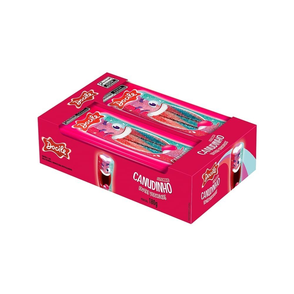 Bala Docile Canudinho Citrico Morango Colorido 12x15g