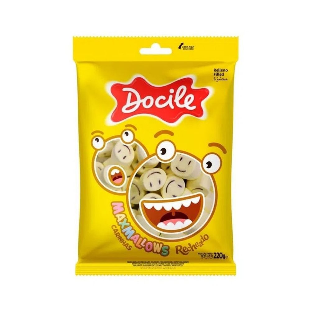 Marshmallow Recheado Carinhas Sabor Baunilha E Uva 220g Docile