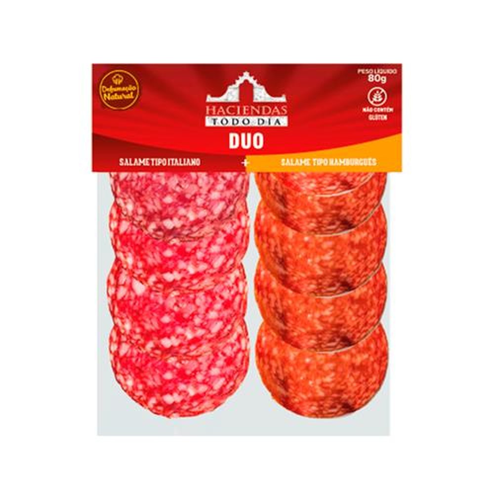 Salame Duo Tipo Italiano e Hamburguês Fatiado Haciendas Todo Dia 22x80g