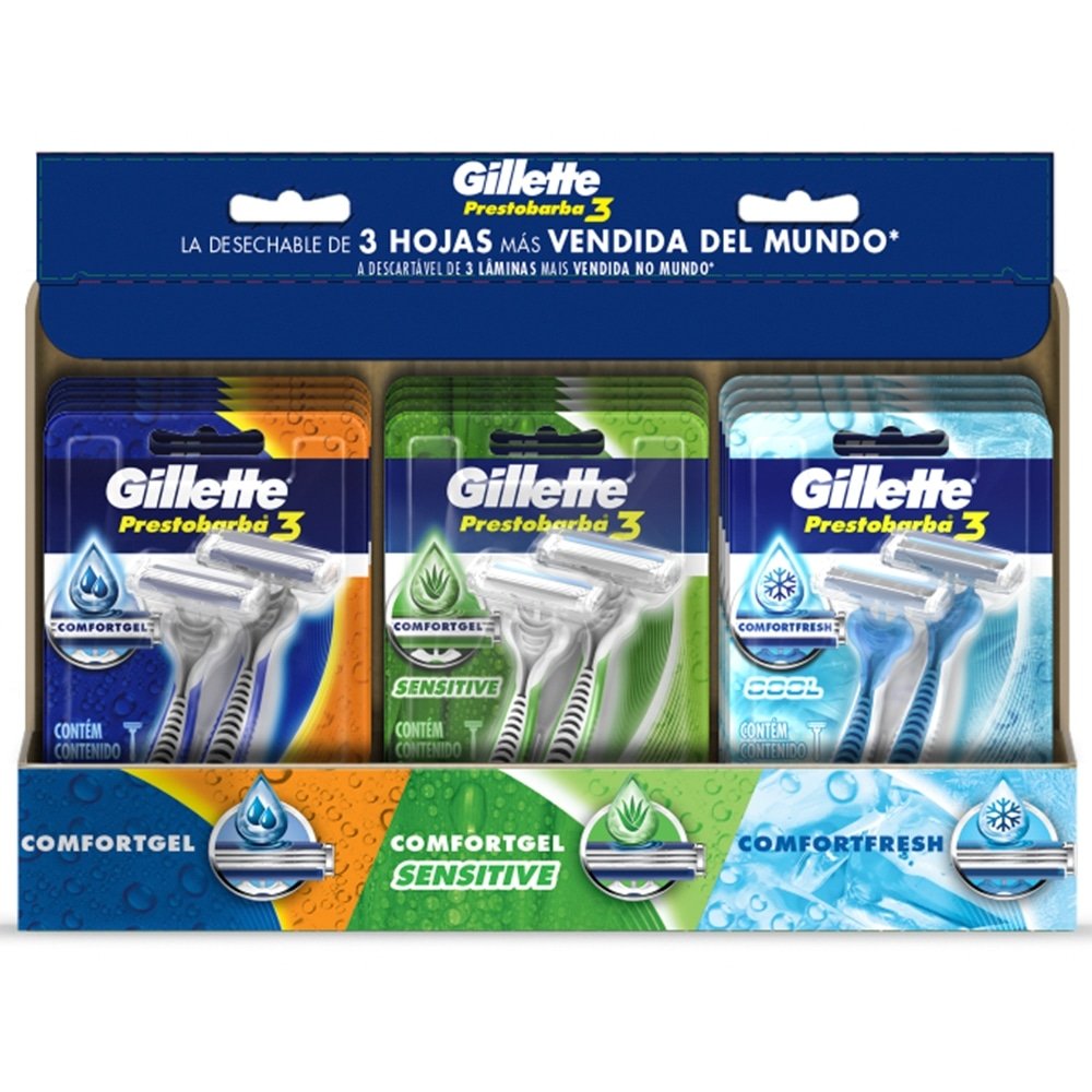 Aparelho Gillette Prestobarba 3 Regular 4 Emb. com 2 Unidades + Cool 4 Emb. com 2 Unidades + Sensitive 4 Emb. com 2 Unidades