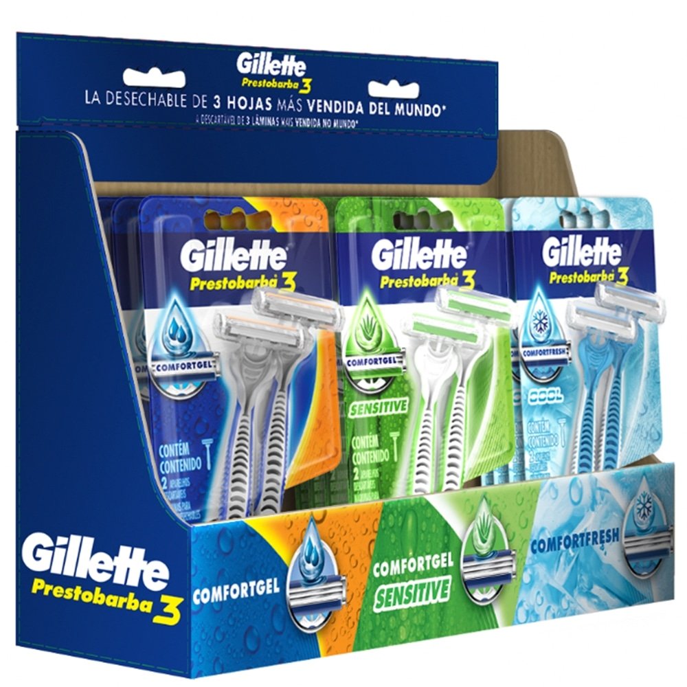 Aparelho Gillette Prestobarba 3 Regular 4 Emb. com 2 Unidades + Cool 4 Emb. com 2 Unidades + Sensitive 4 Emb. com 2 Unidades