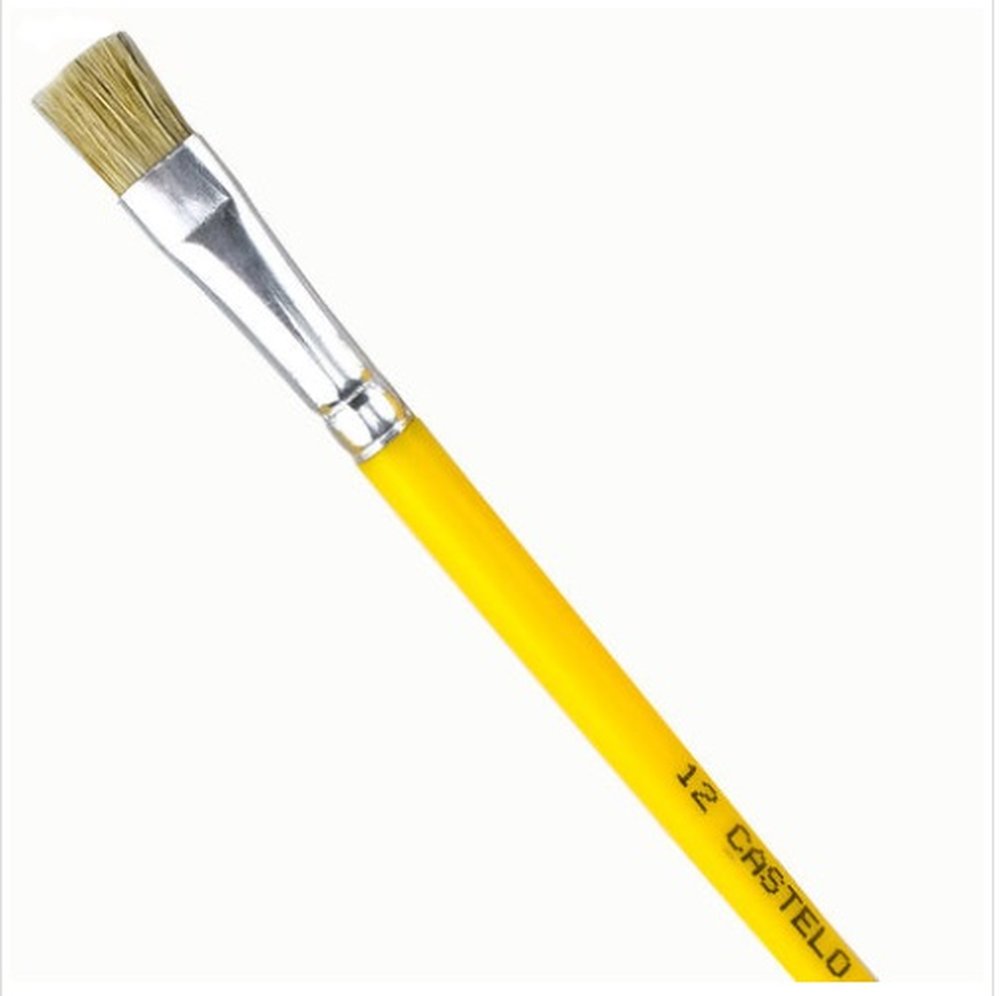 Pincel Chato Castelo Longo Amarelo Com 6 Unidades Ref E520-12
