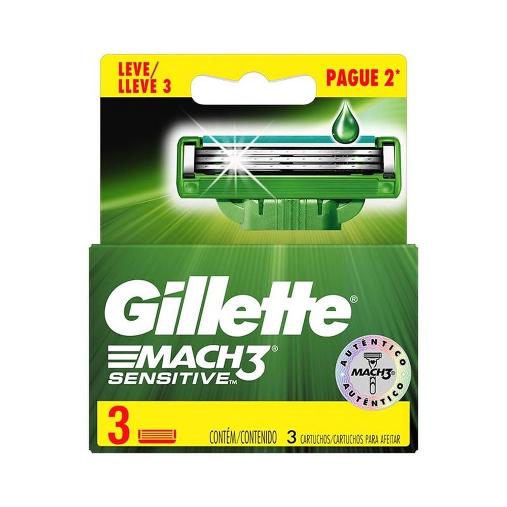 Carga Gillette Mach3 Sensitive Embalagem com 3 Unidades