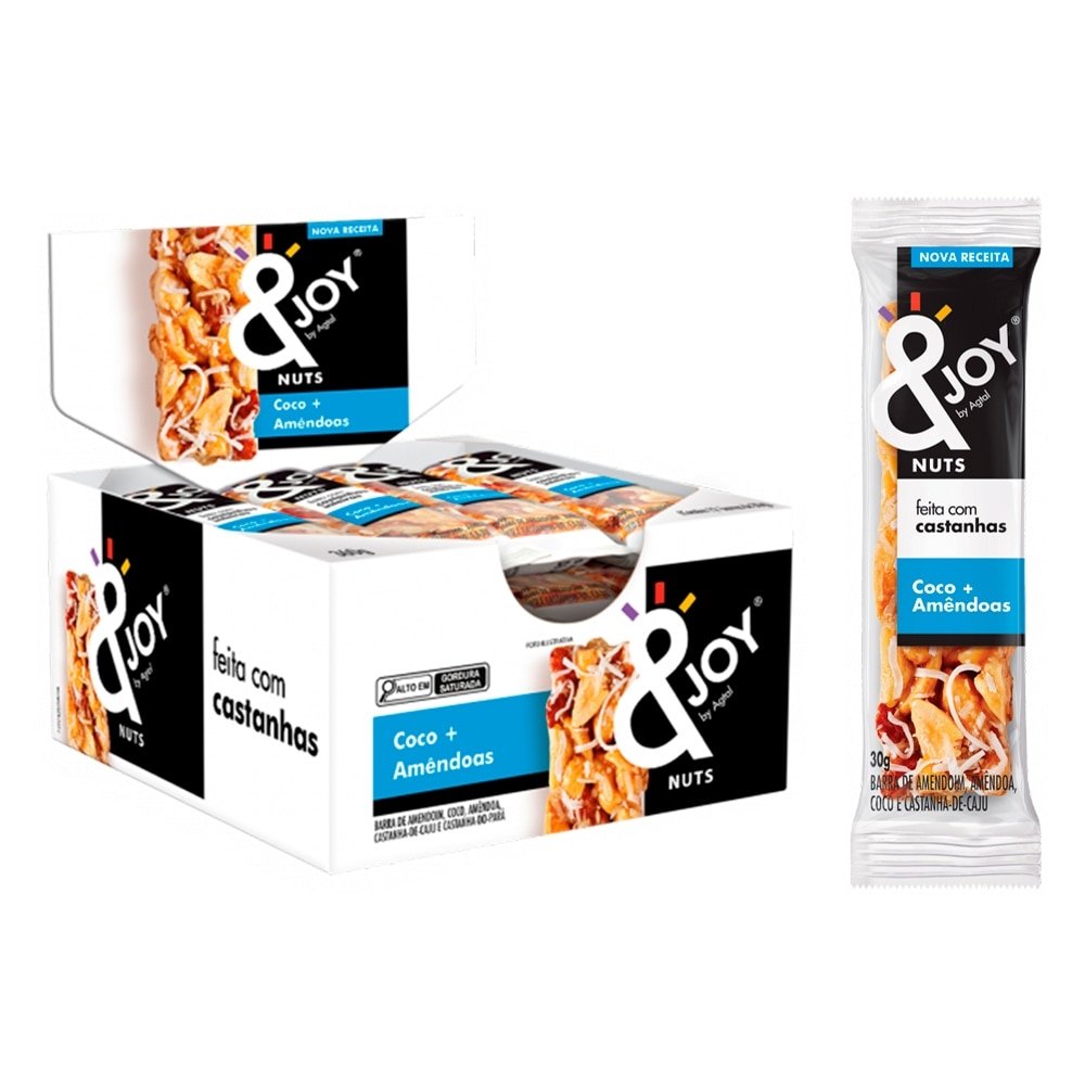 Barra de Cereal Nuts & Joy Coco e Amêndoa 30g Embalagem c/ 12 Unidades