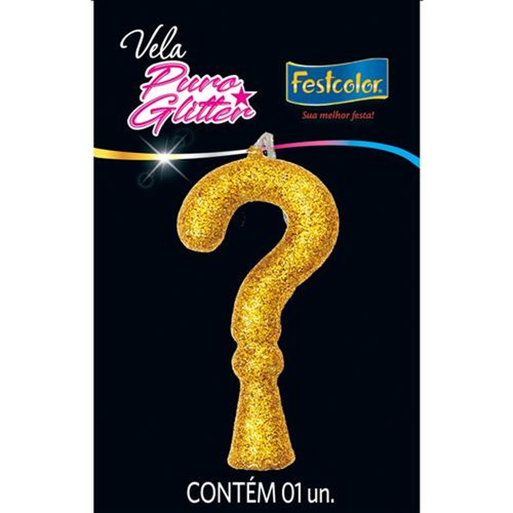 Vela Puro Glitter Dourada N ? - Embalagem com 1 unidade.