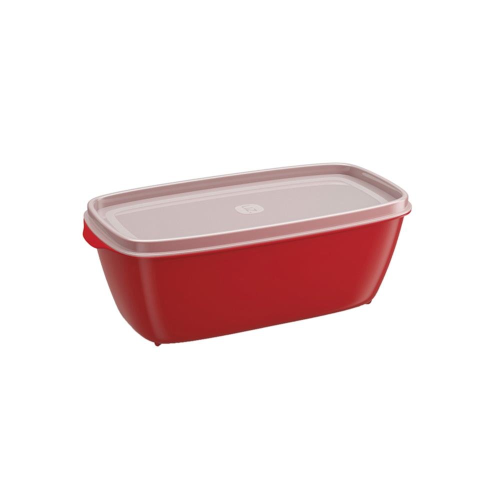 Bacia Plastica Retangular 500Ml C/Tampa Multiuso Vermelha