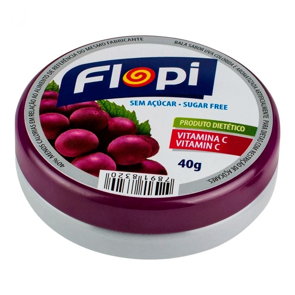 Bala Florestal Flopi Diet Lata Sortida 40g - Embalagem com 12 Unidades