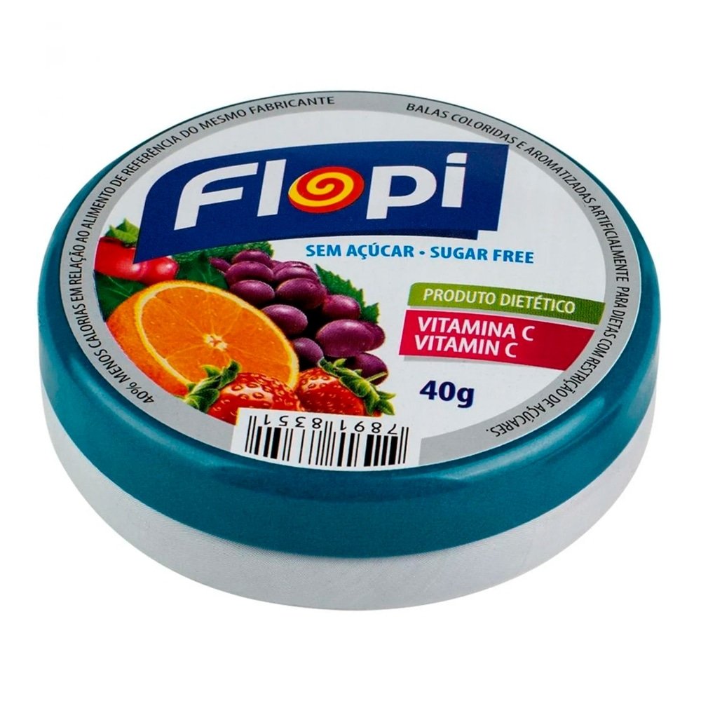 Bala Florestal Flopi Diet Lata Sortida 40g - Embalagem com 12 Unidades