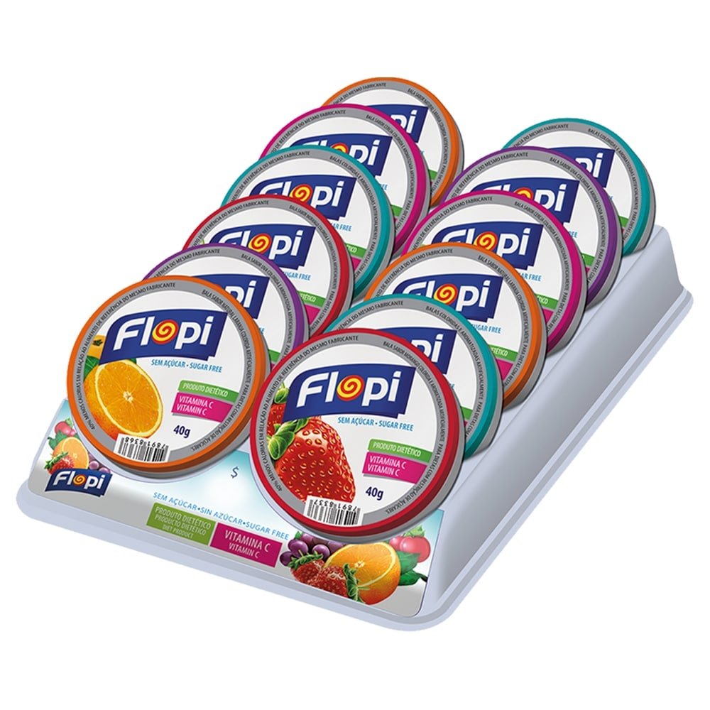 Bala Florestal Flopi Diet Lata Sortida 40g - Embalagem com 12 Unidades