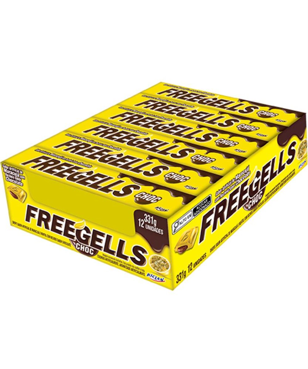 Drops Freegells Display Com 12 Unidades Sabor Maracujá Com Chocolate Riclan