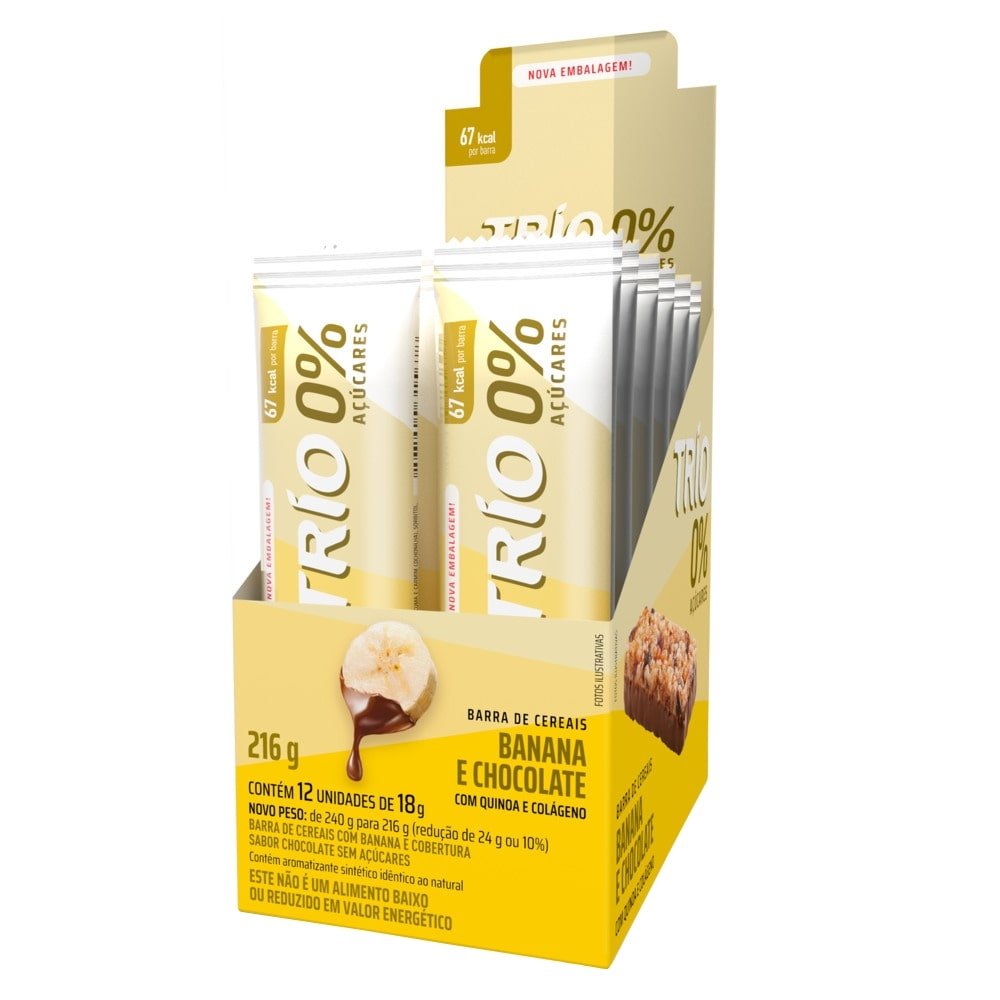 Barra Cereal Trio Zero Banana com Chocolate 18g - Embalagem com 12 Unidades