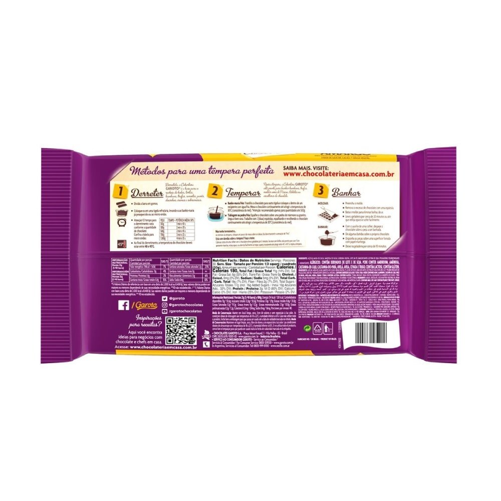 Barra De Chocolate Meio Amargo Garoto 1kg