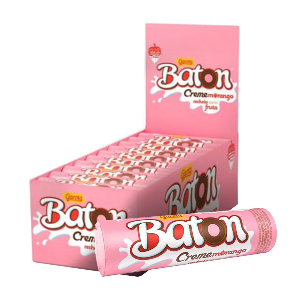 Chocolate Garoto Baton Recheado Morango Creme 16g - Embalagem com 30 unidades