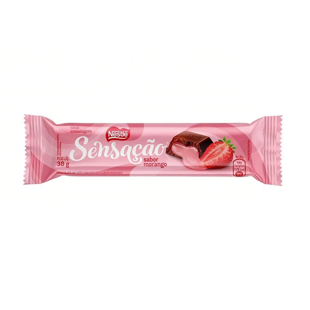Chocolate Nestlé Sensação Morango 38g - Embalagem com 24 Unidades