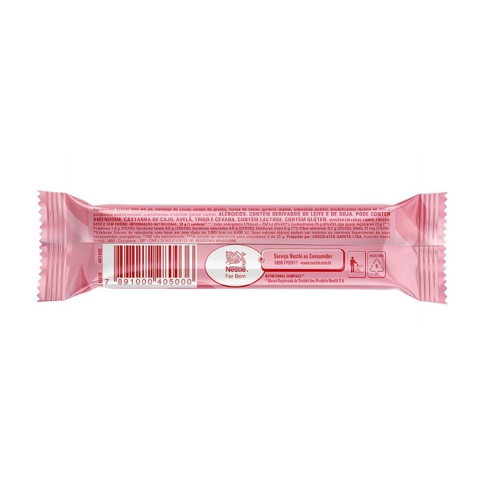 Chocolate Nestlé Sensação Morango 38g - Embalagem com 24 Unidades