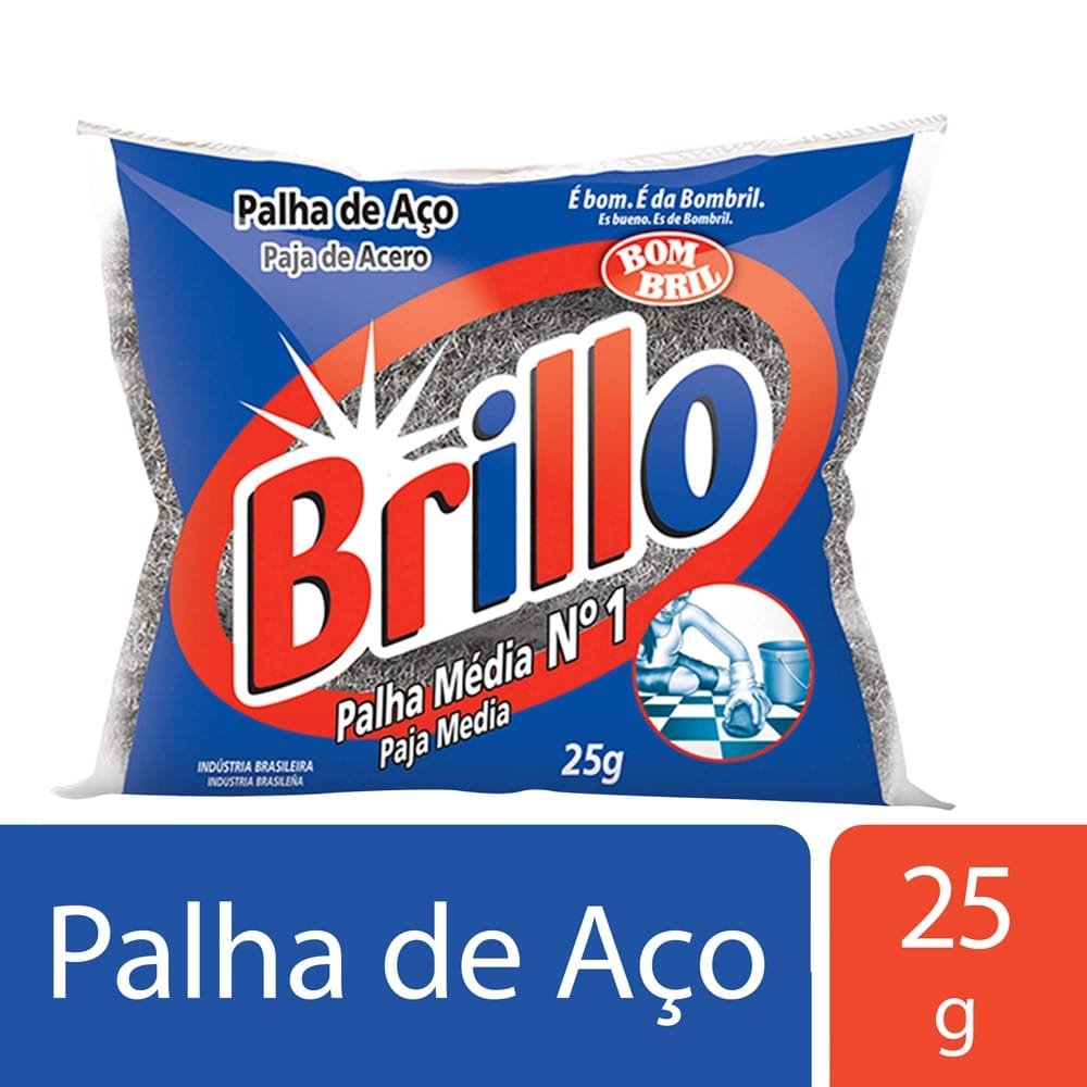 Palha de Aço Brillo Média Nº1 Uso Profissional 25g Embalagem com 20 Unidades
