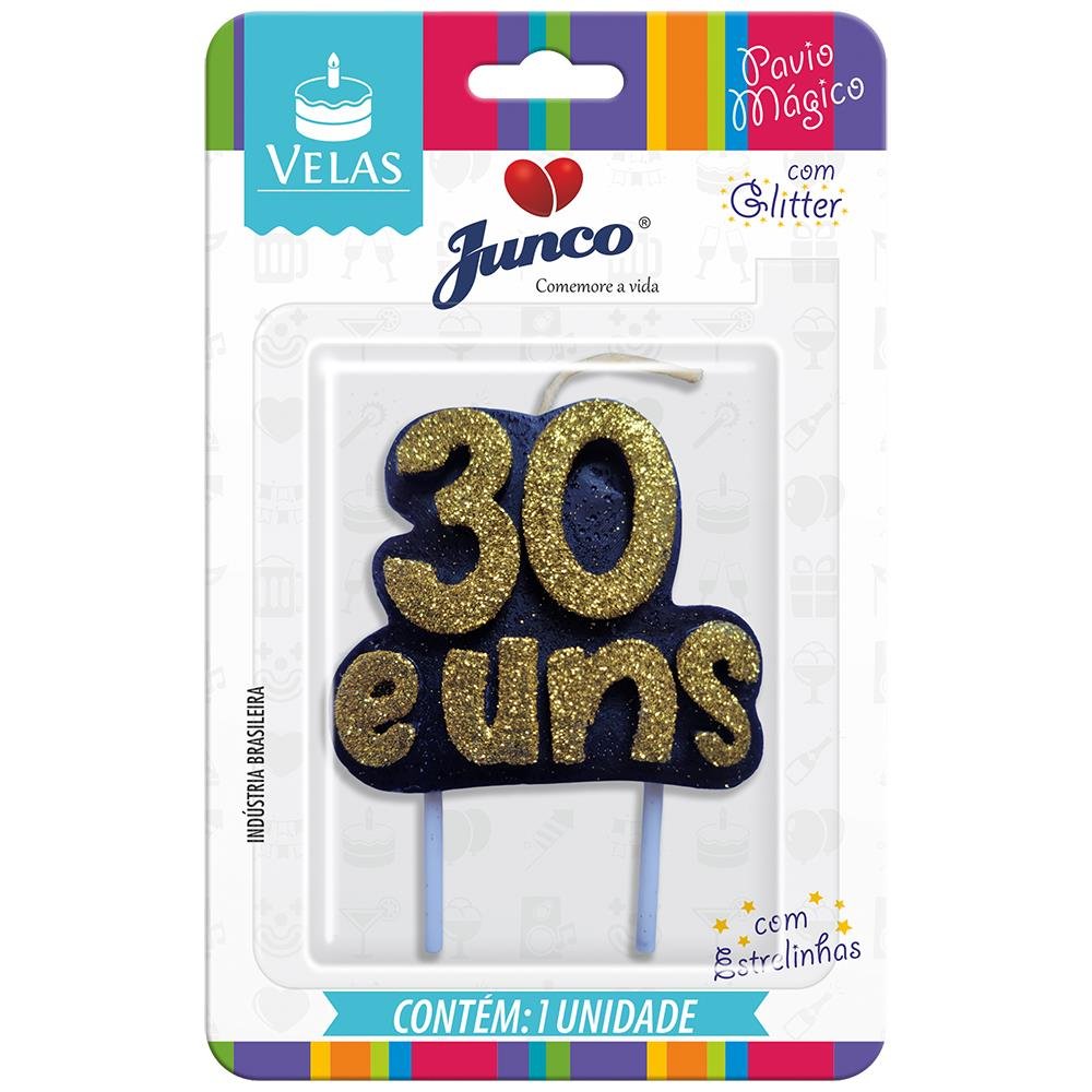 Vela Aniversário 30 e uns Dourada Junco