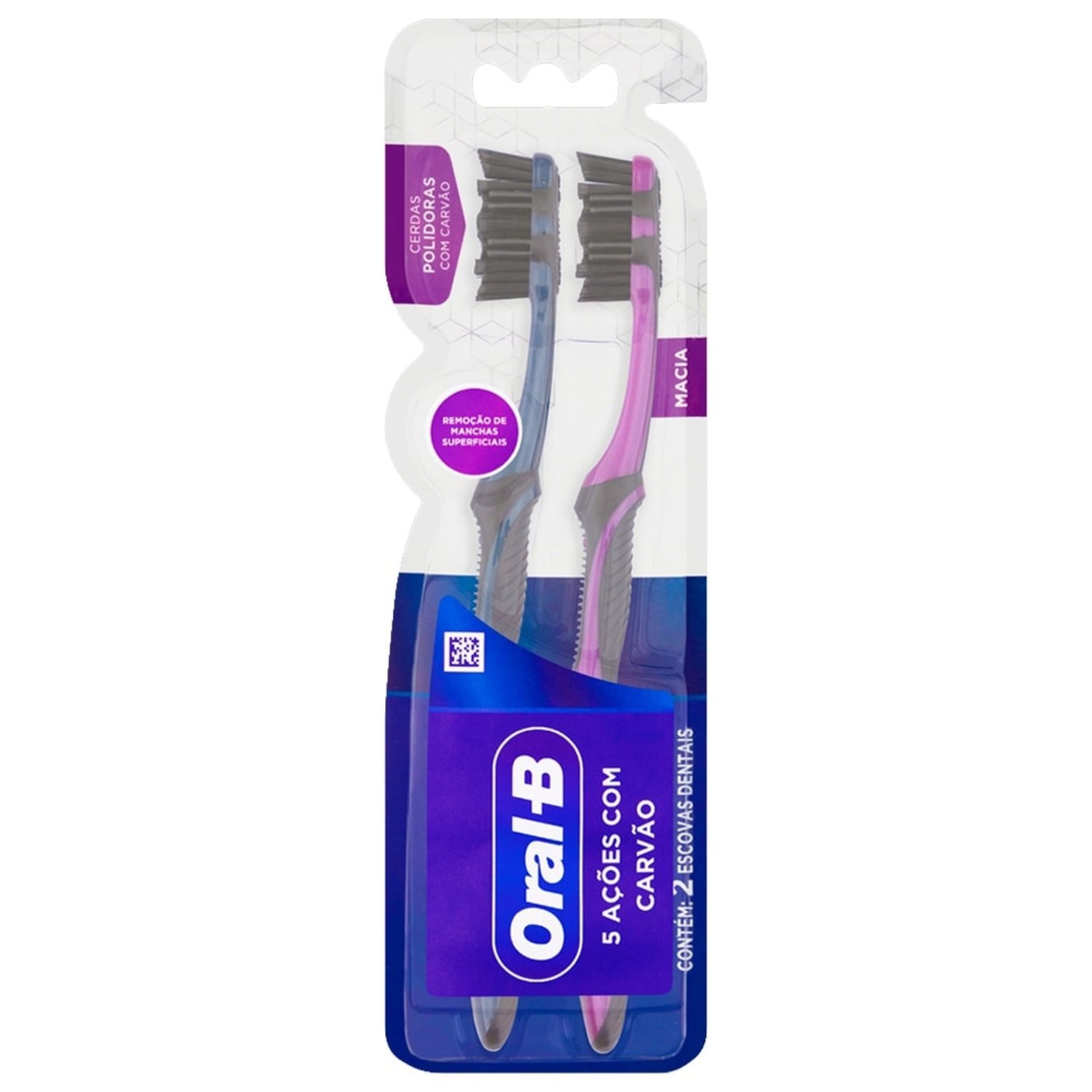 Escova Dental Oral B 5 Ações com Carvão - Embalagem com 2 Unidades