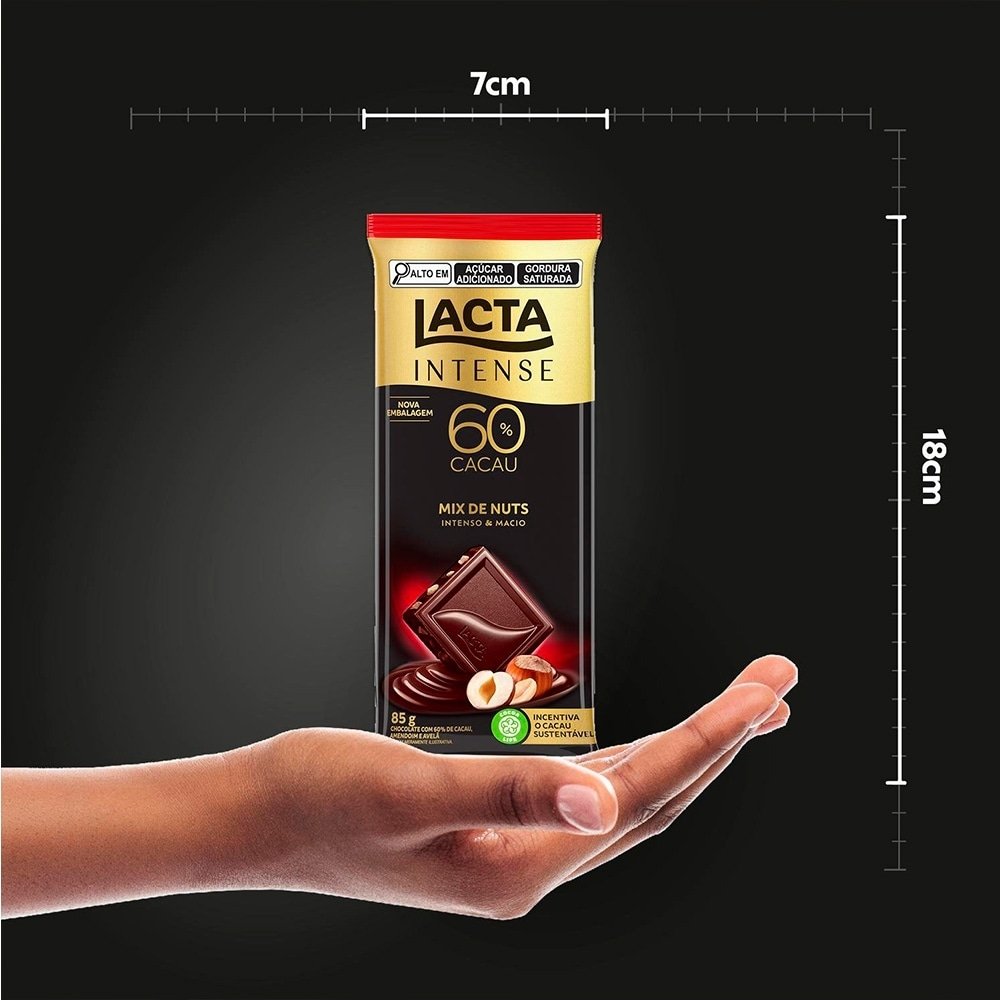 Chocolate Lacta Intense Amargo 60% Cacau Mix Nuts 85g - Caixa com 17 Unidades