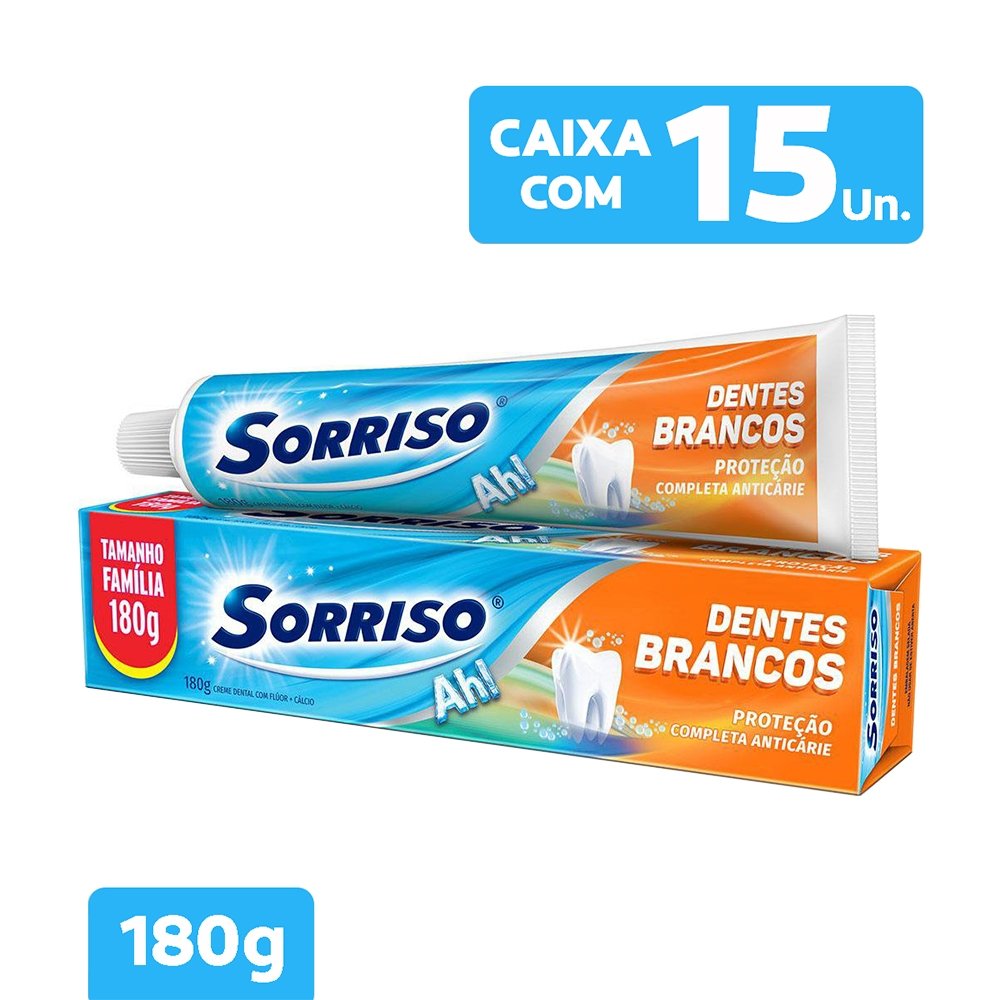 Creme Dental Sorriso Dentes Brancos 180g - Embalagem com 15 Unidades