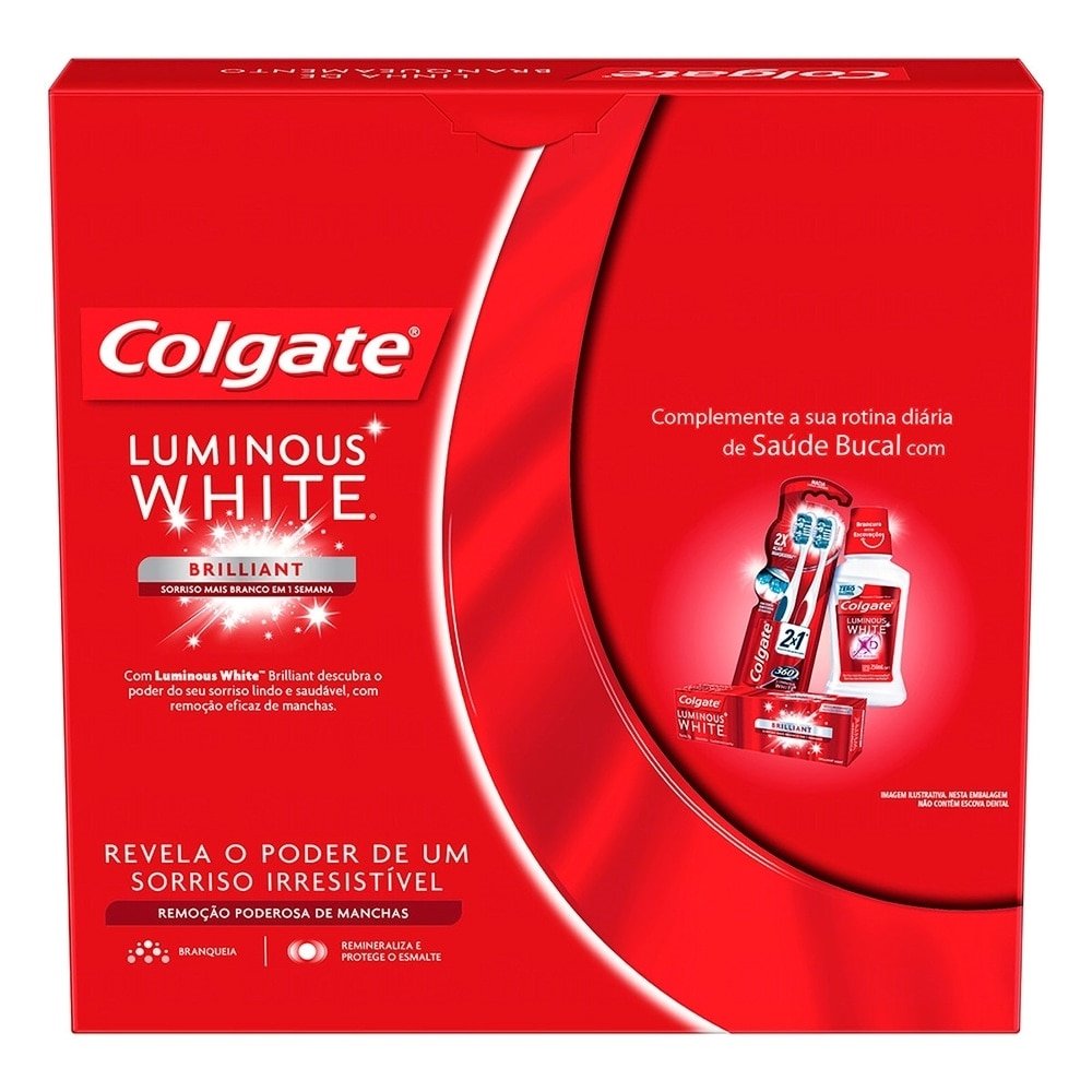 Creme Dental Colgate Luminous White Brilliant 70g 3 Unidades + Antisséptico Bucal Luminous White 250ml