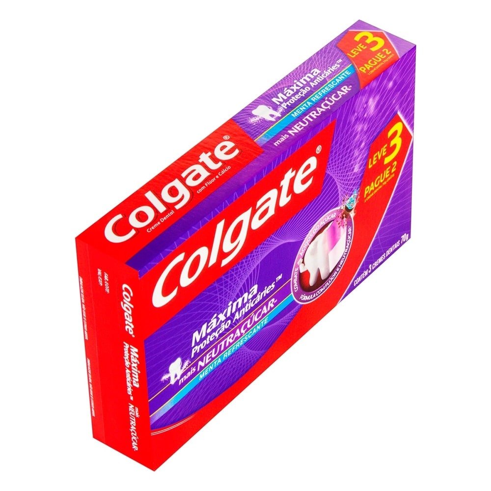 Creme Dental Colgate Máxima Proteção Anticáries Neutraçúcar 70g Embalagem com 3 Unidades