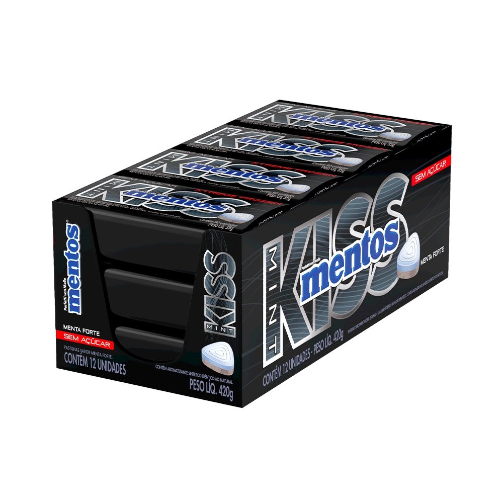 Bala Mentos Kiss Menta Forte 35g Embalagem com 12 Unidades