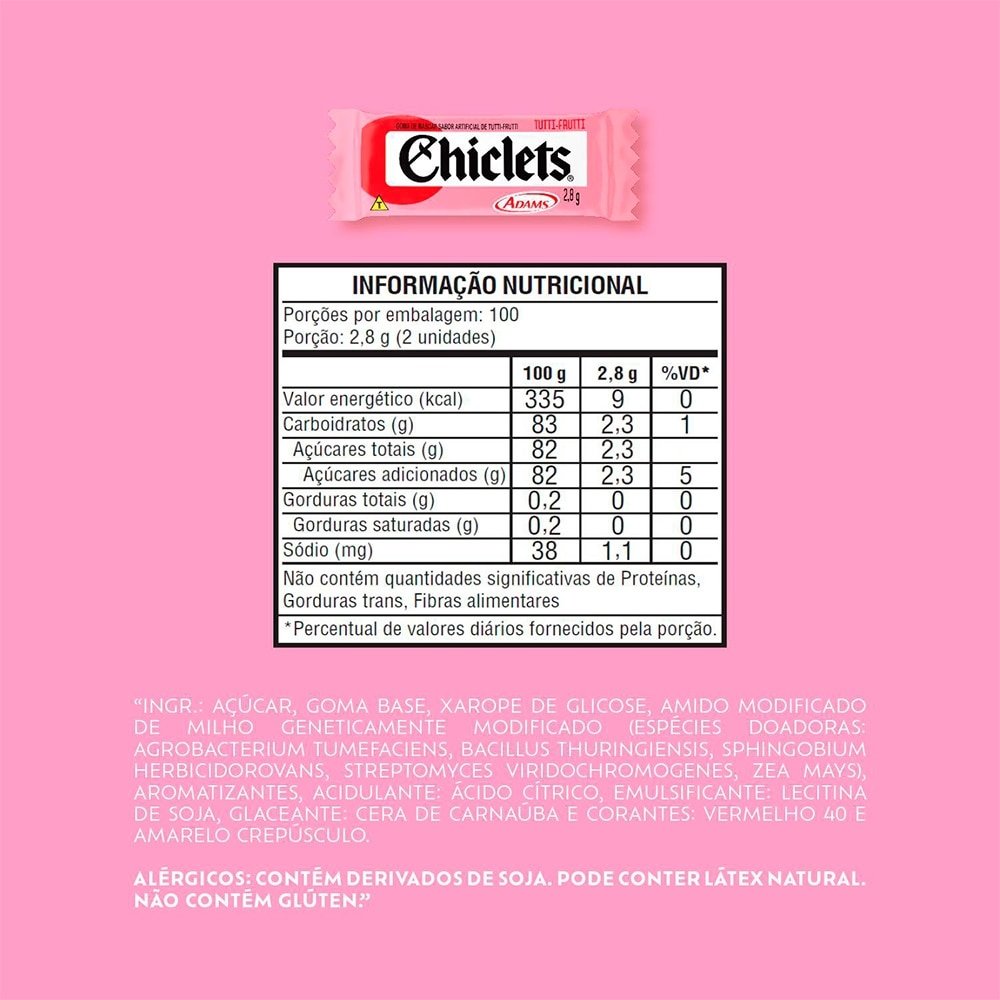 Chiclete Chiclets Tutti Frutti - Caixa com 100 Unidades