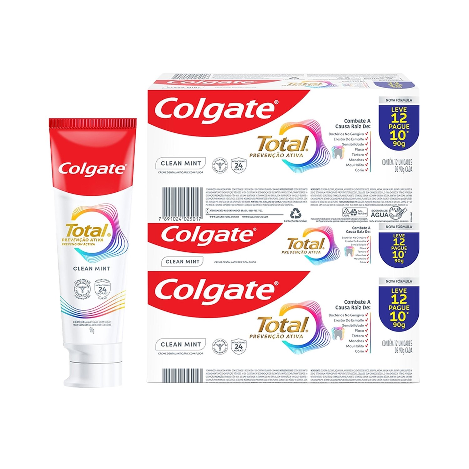 Creme Dental Colgate Total Clean Mint 90g - Embalagem com 12 Unidades