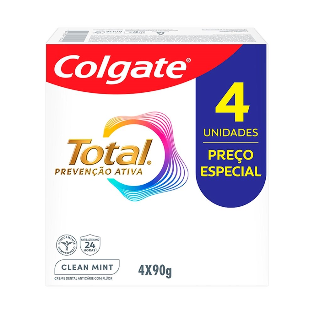 Creme Dental Colgate Total 12 Clean Mint 90g Embalagem com 4 Unidades