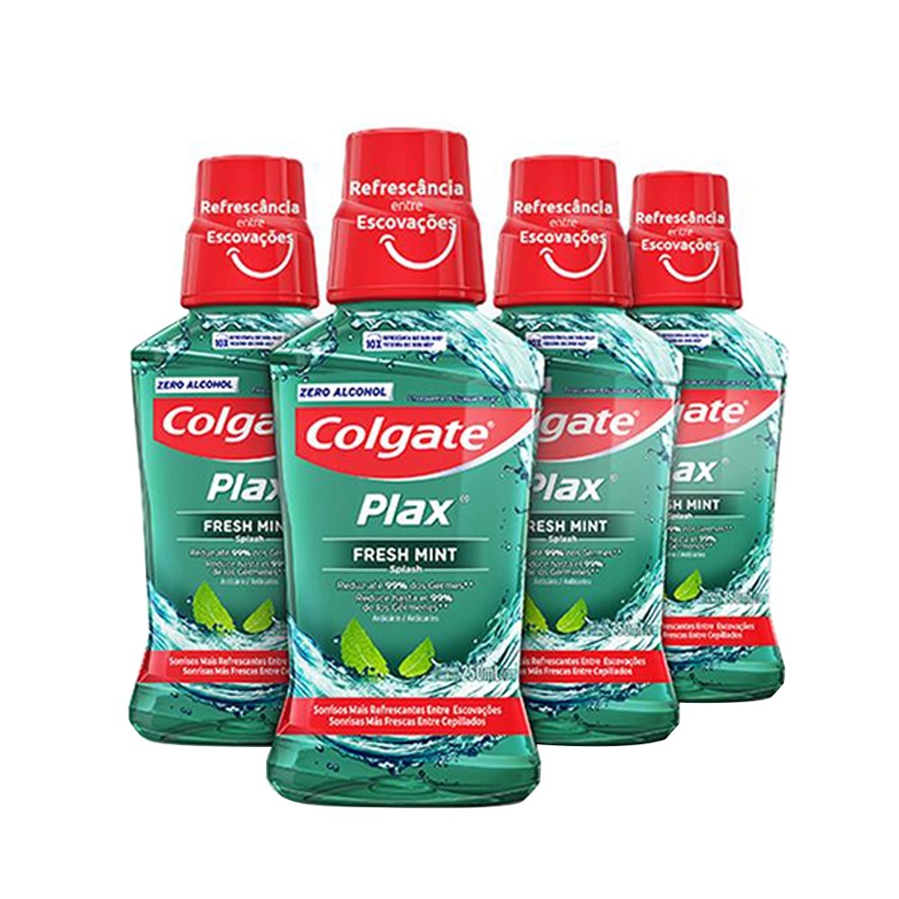Enxaguante Bucal Colgate Plax Fresh Mint 250ml - Embalagem com 4 Unidades