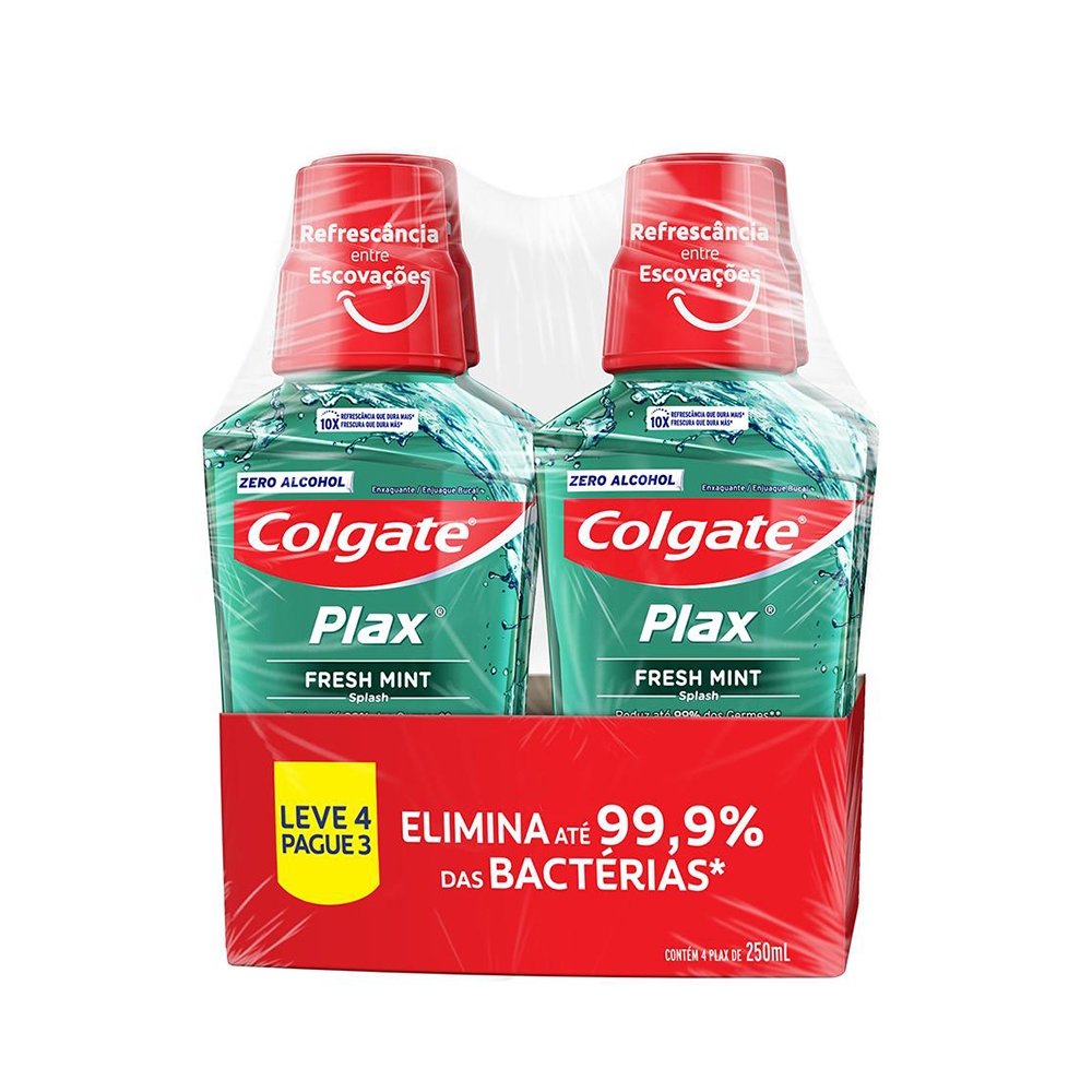 Enxaguante Bucal Colgate Plax Fresh Mint 250ml - Embalagem com 4 Unidades