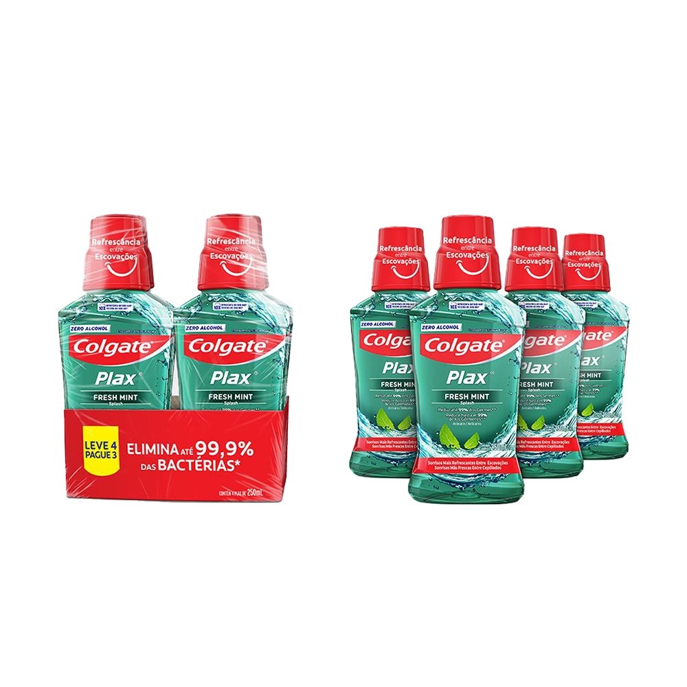 Enxaguante Bucal Colgate Plax Fresh Mint 250ml - Embalagem com 4 Unidades