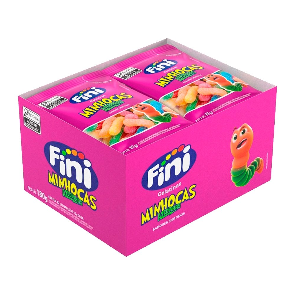 Bala Fini Gelatina Minhoca Cítrica 15g - Embalagem com 12 Unidades