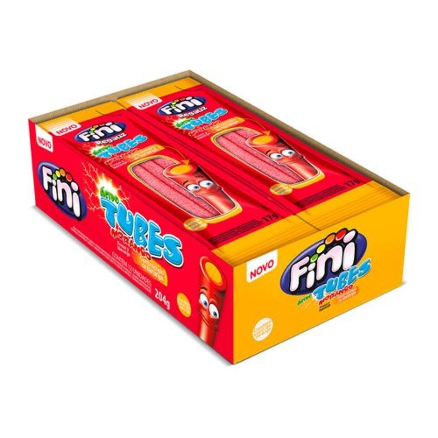 Bala Fini Tubes Azedinhos Sabor Morango E Laranja 15G Caixa C/ 12 Un
