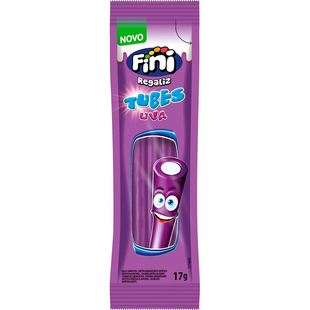 Bala Fini Regaliz Tubes Brilho Uva 15g Embalagem com 12 Unidades
