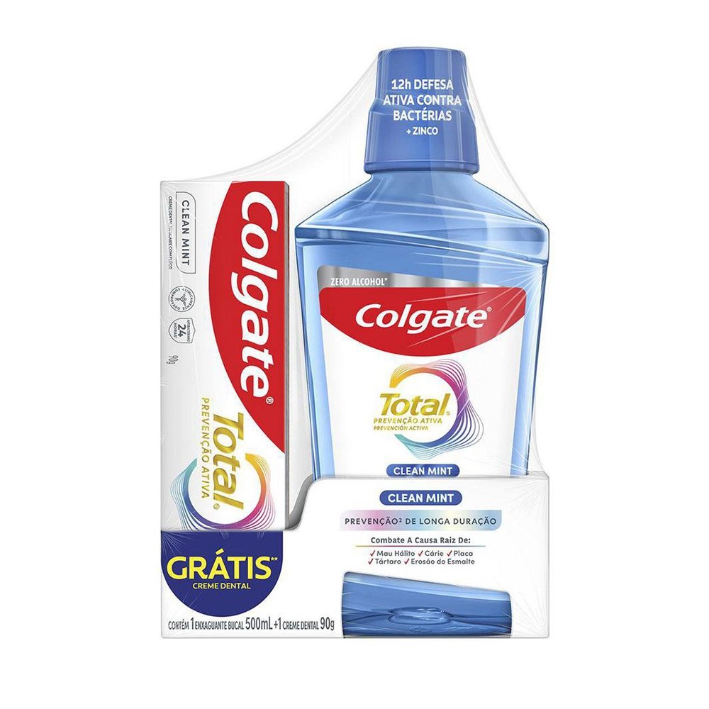 Enxaguante Bucal Colgate Total 12 Clean Mint 500ml + Creme Dental 90g