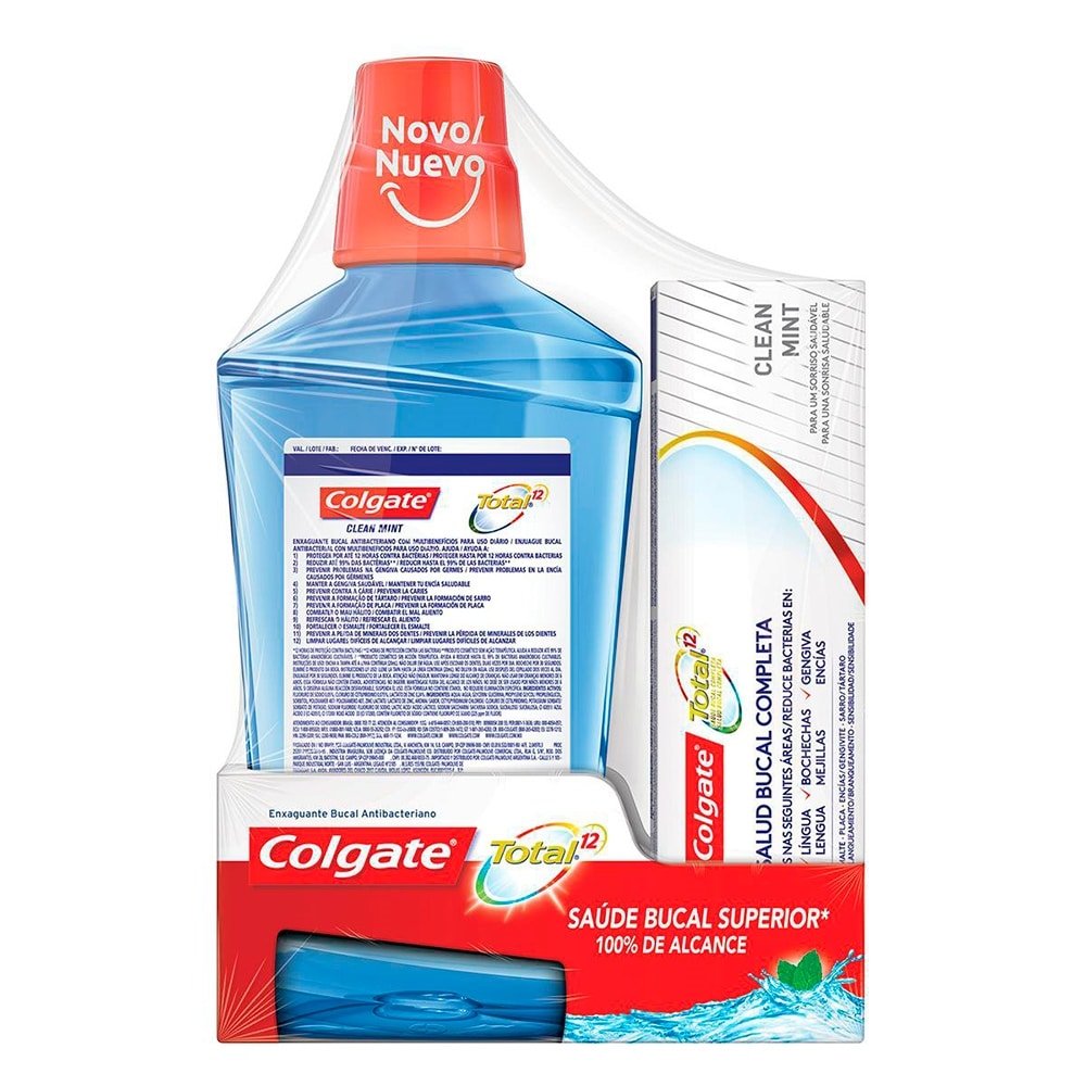 Enxaguante Bucal Colgate Total 12 Clean Mint 500ml + Creme Dental Colgate Total 12 Clean Mint 90g