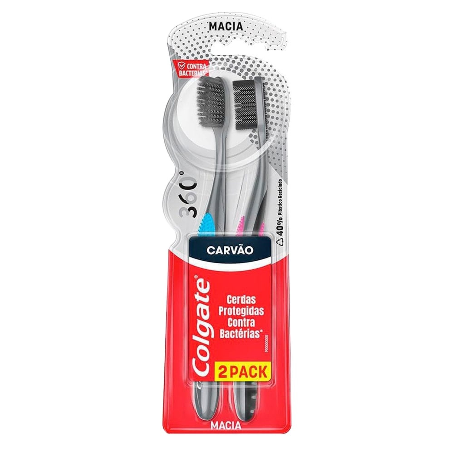 Escova Dental Colgate Contra Bactérias 360º Black Carvão - Embalagem 2 Unidades