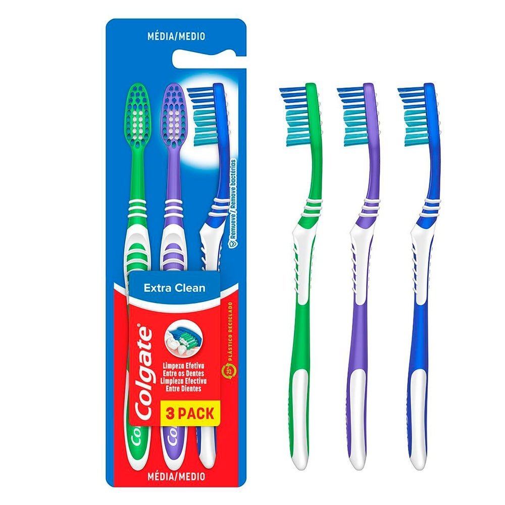 Escova Dental Colgate Extra Clean Média Leve 3 Pague 2 - Embalagem com 3 Unidades