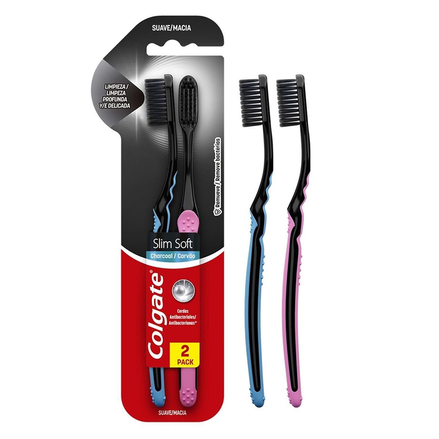 Escova Dental Colgate Slim Soft Black - Embalagem com 2 Unidades