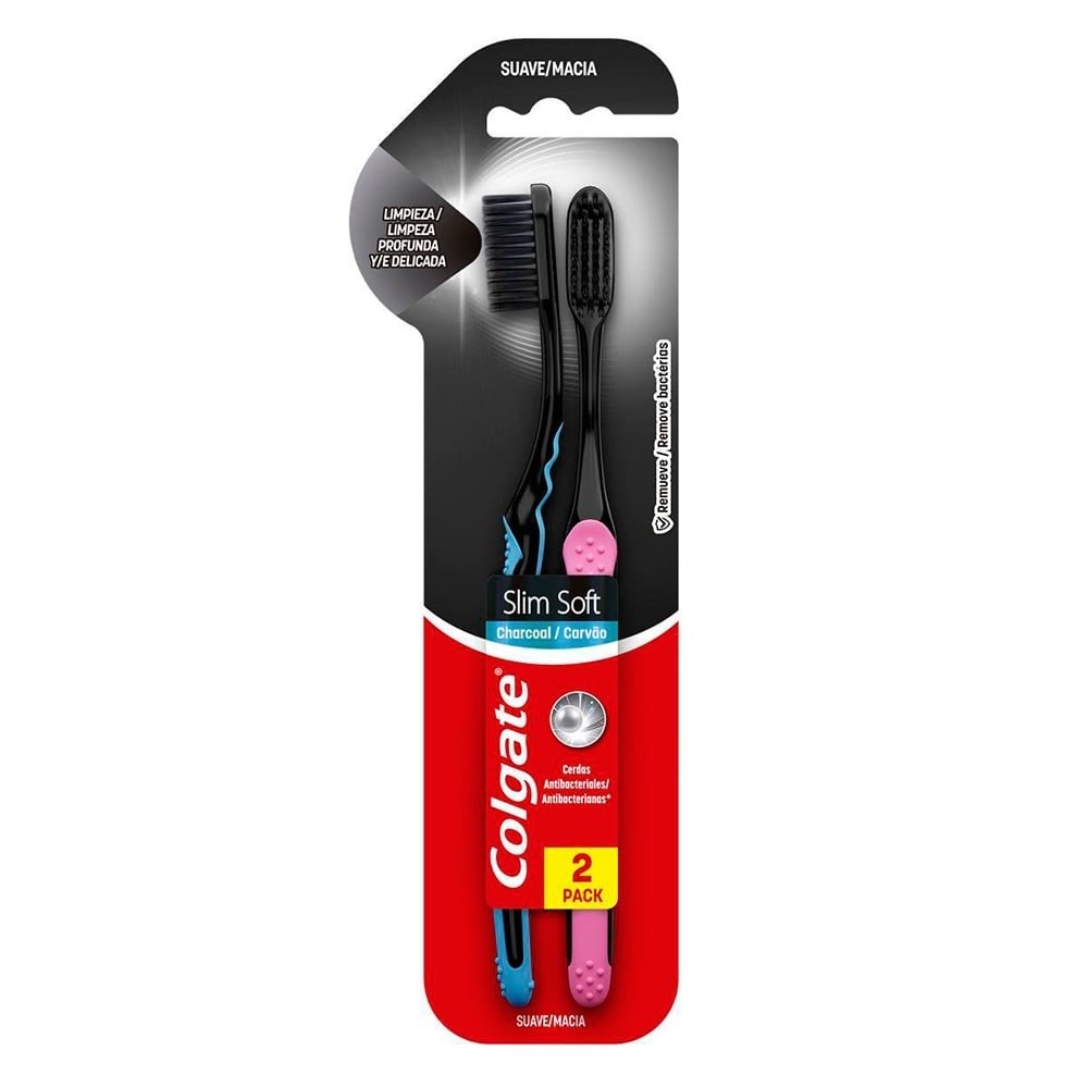 Escova Dental Colgate Slim Soft Black Embalagem com 2 Unidades