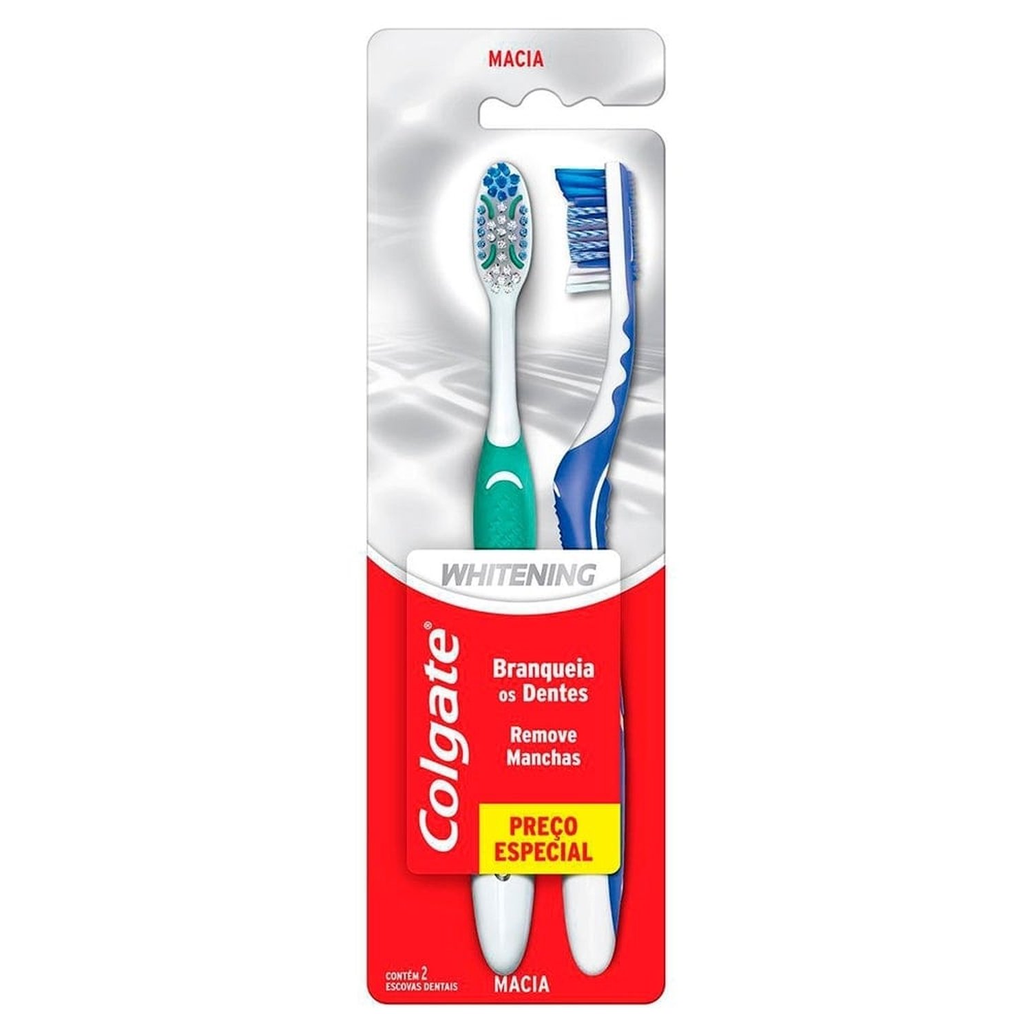 Escova Dental Colgate Whitening Macia - Embalagem com 2 Unidades