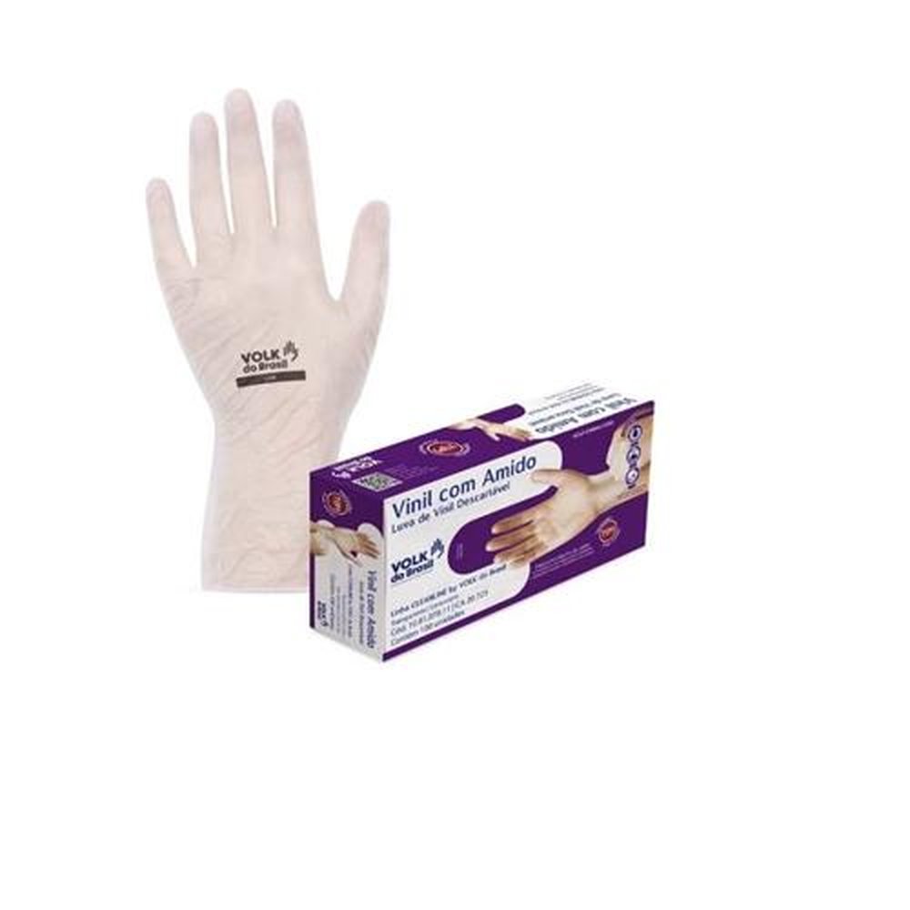 Luva Vinil Tamanho P Caixa Com 100 Unidades Volk.
