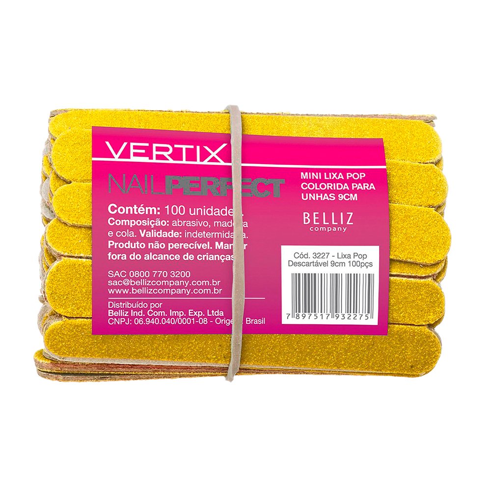 Lixa Unhas Mini Amarela Vertix Descartavel 100 Unidades