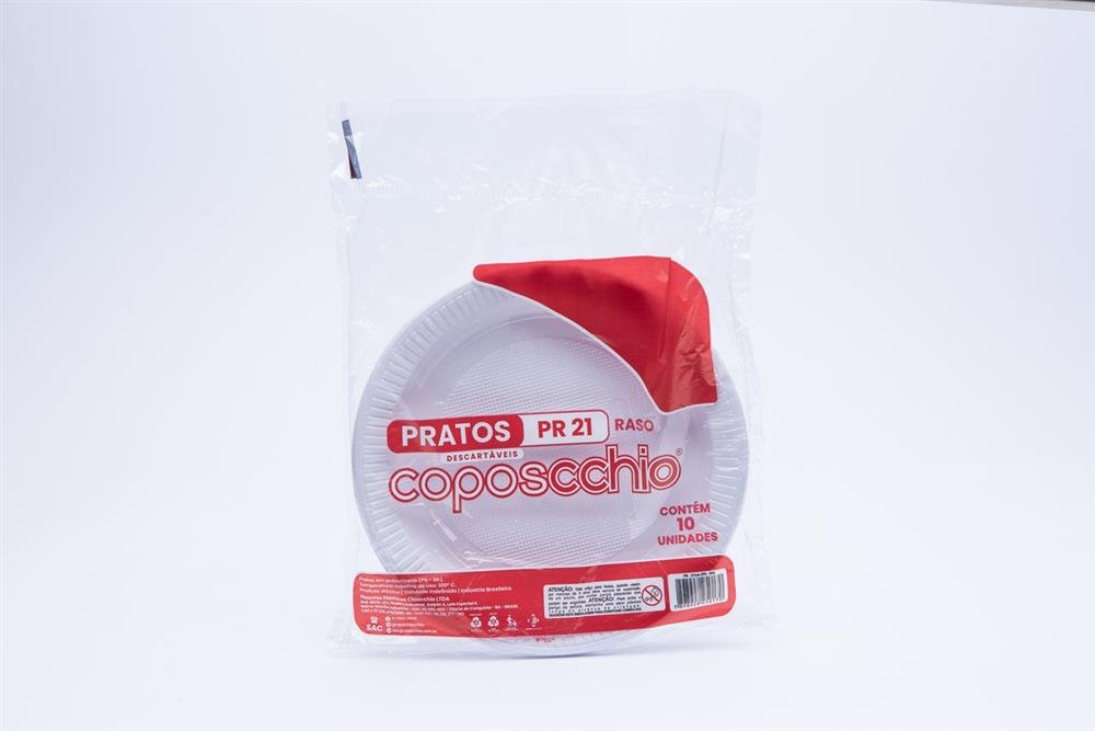 Prato Descartável Raso 21 Coposcchio - 25x10 Unidades