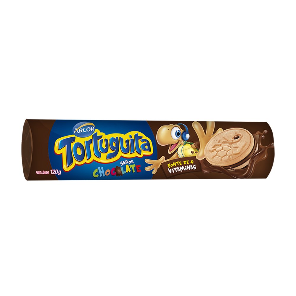 Biscoito Recheado Arcor Tortuguita Chocolate Pacote 12x43g