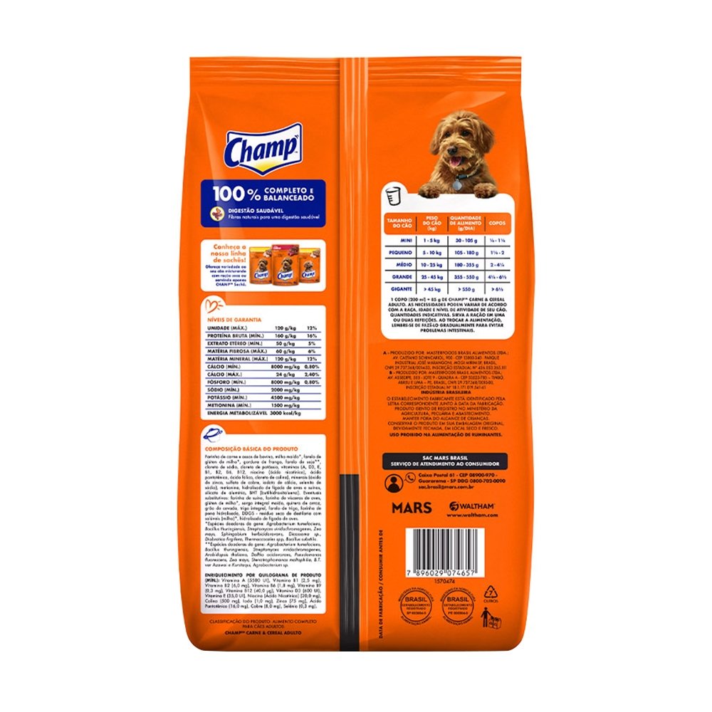 Ração Champ Adulto Carne/Cereal 900g