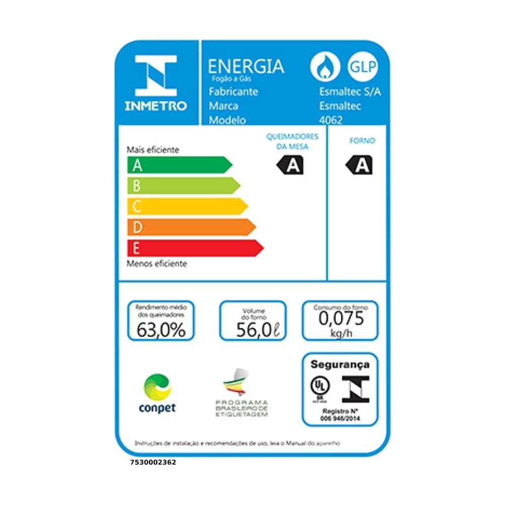 Fogão de Piso Esmaltec 4 Bocas Ágata - Mesa de Inox, Acendimento Automático, Branco, Bivolt