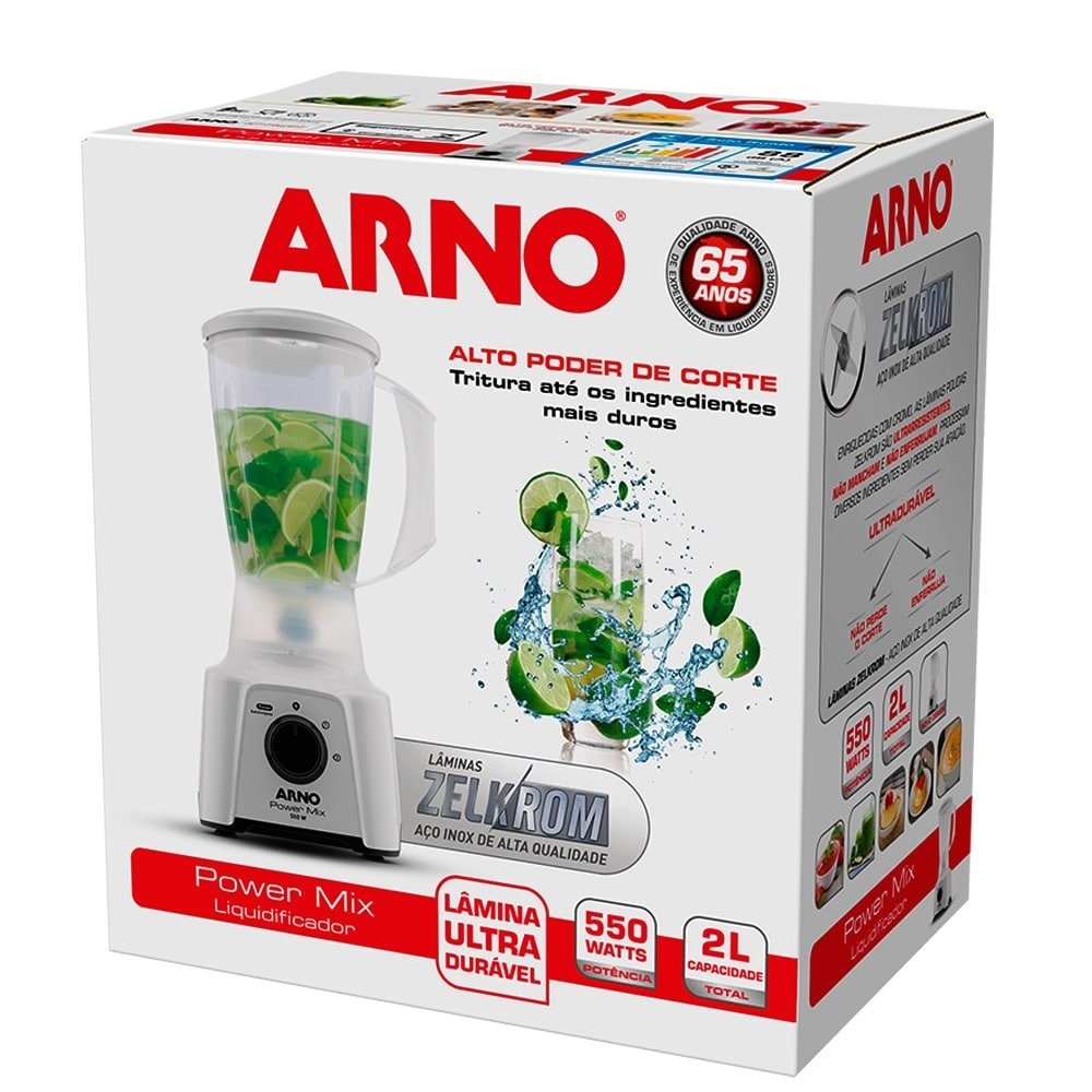 Liquidificador Arno LQ12 Power Mix - Copo de Plástico 2 Velocidades + Pulsar 550W Branco 110V